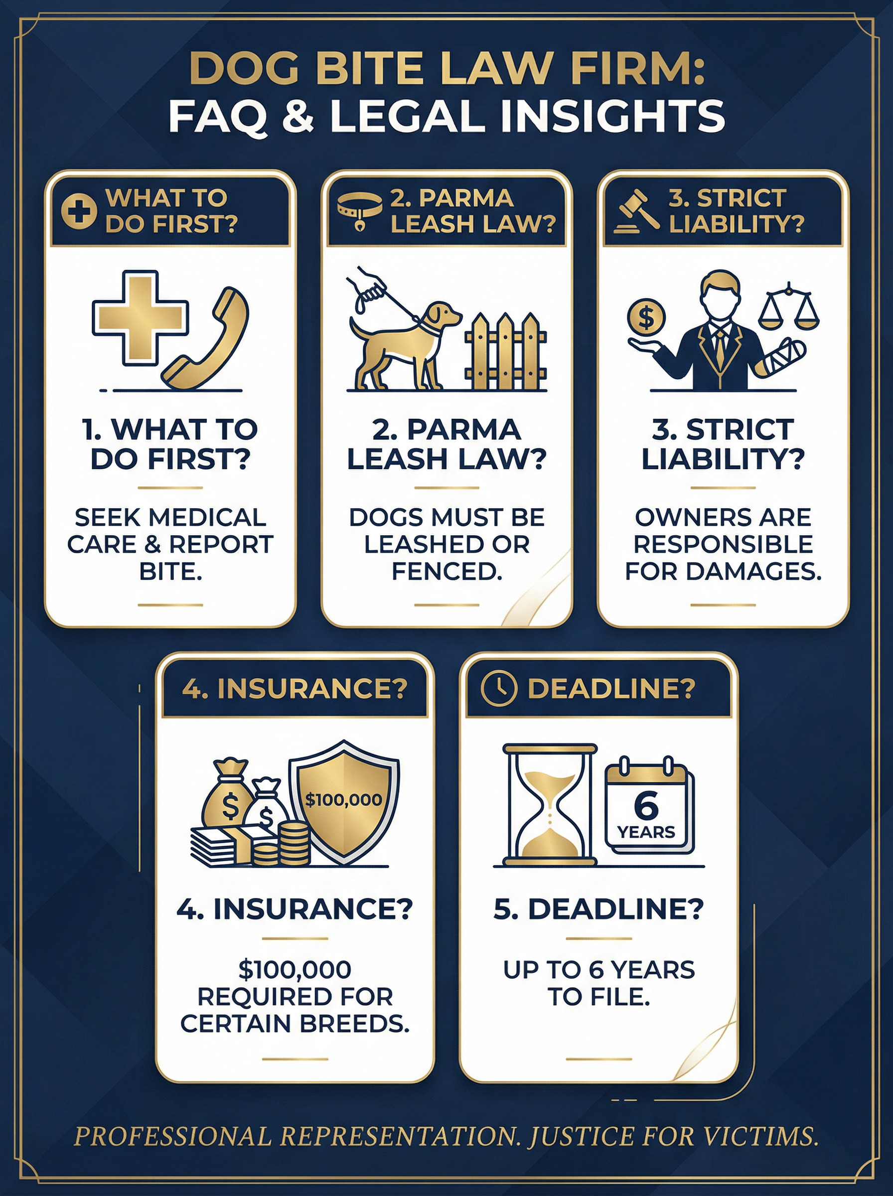 Infographic summarizing dog bite FAQs in Parma, Ohio